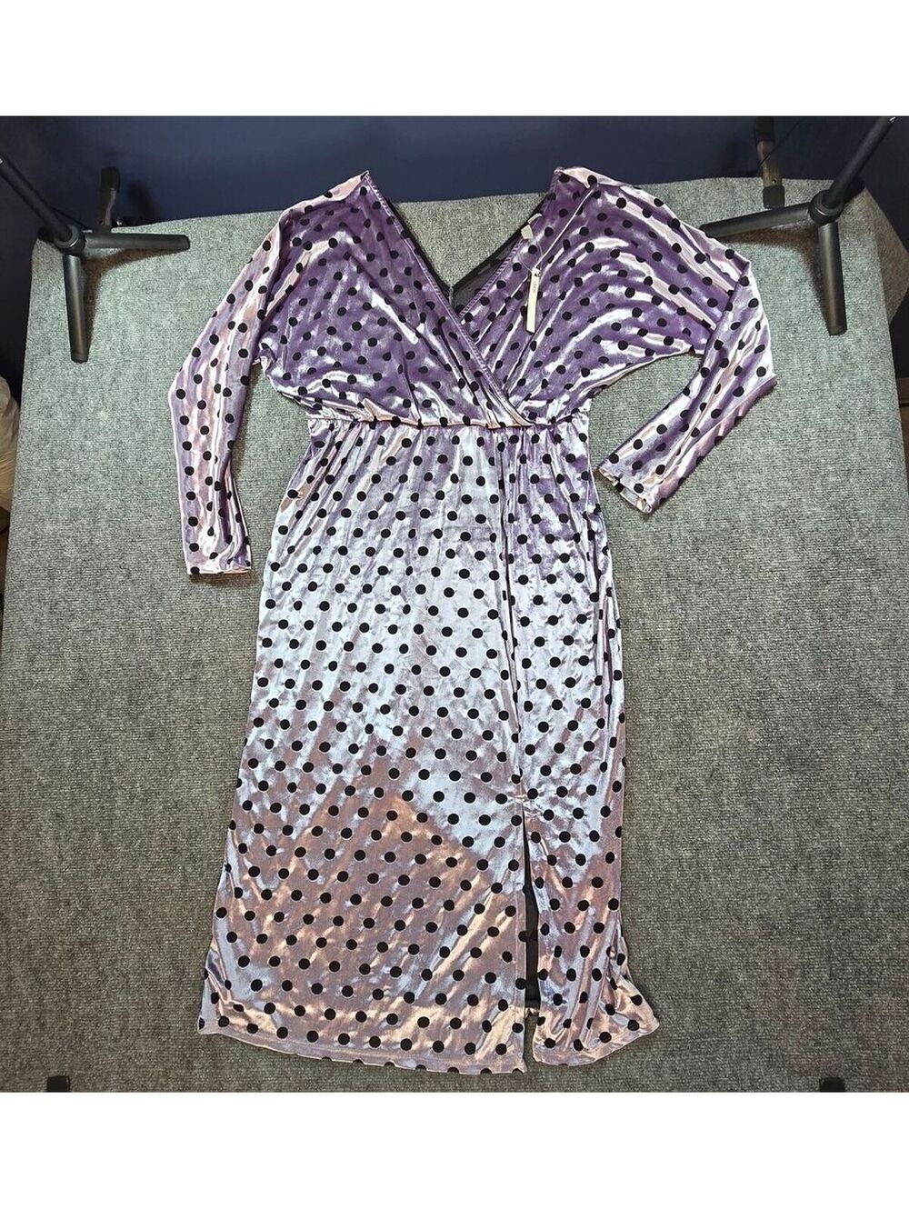 ASOS NWT Velvet Polka Dot Midi Dress Womens 12 Lavender Wrap Plunge Party